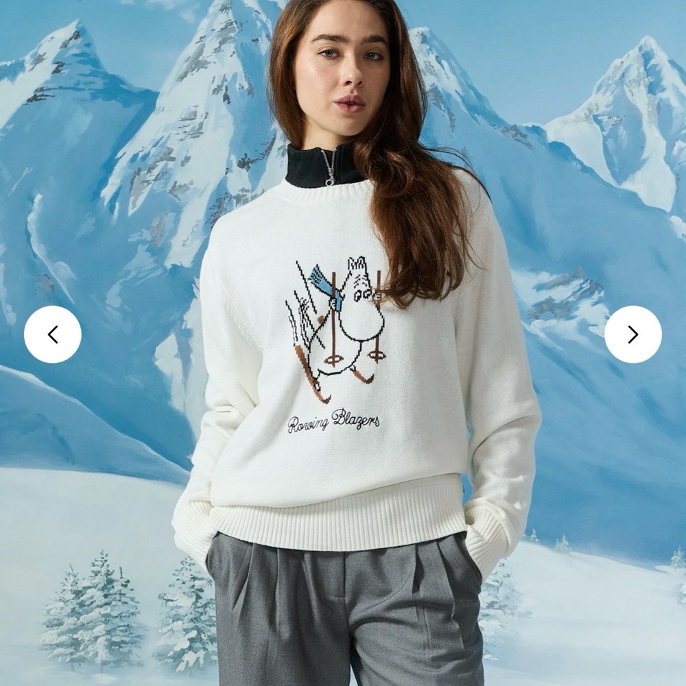 Rowing Blazers White Sweater with Moomin Skiing Graphic